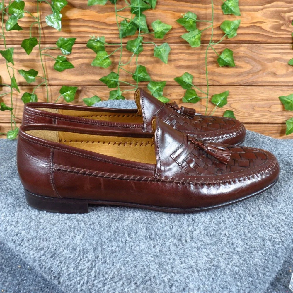 Nordstrom 61094 Mens Tassel Loafer Size 12 Dress Shoes Brown Woven Leather Italy